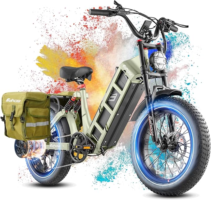 2025 eAhora Juliet Pro 2 5400W/1200W 43/34MPH Dual Motor | 60V 70Ah/52V 60Ah 200-220+Miles Long Range Ebike for Delivery and Commuting | 20'' Fat Tire Full Suspension Electric Bike for Adults