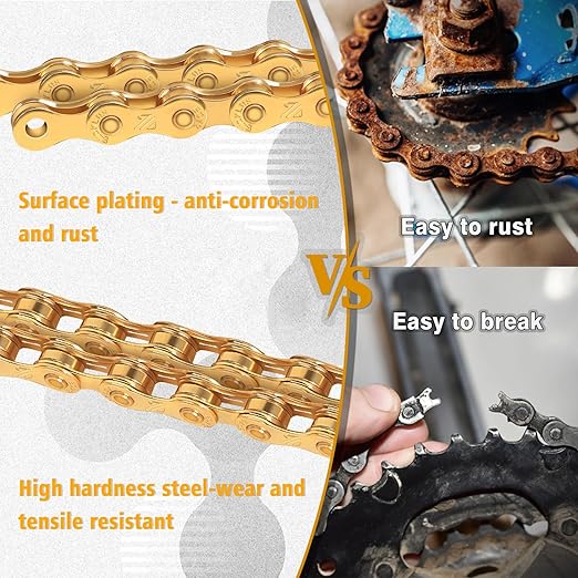 BUCKLOS 6/7/8/9/10/11/12 Speed Bike Chain, High Performance Lightweight Bicycle Chains for Road Bike/Mountain Bike/Ebike,Compatible with Shimano, SRAM, Campagnolo Silver/Gold