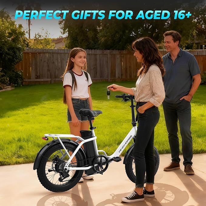 WINDHORSE 20" Foldable Electric Bike, 983W Peak Motor, 20MPH, 40–70 Miles, 48V 748.8Wh Removable UL Battery, Front Suspension, Fat Tire E-Bike for Commuting, Beach, All -Terrain | Adults & Teens