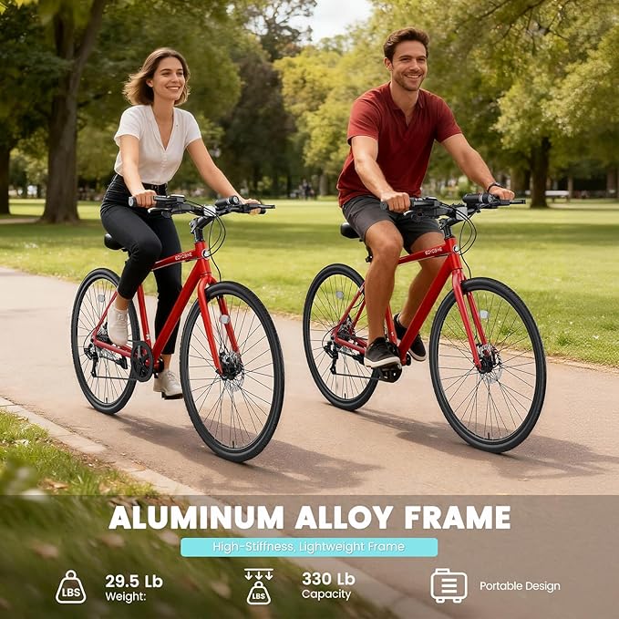 NAIZEA 700C Hybrid Bike for Adults, Aluminum Frame Step-Over Bicycle, 8-Speed Vintage Retro Road Bike for Men and Women, City Commuter Cycling, Multiple Colors