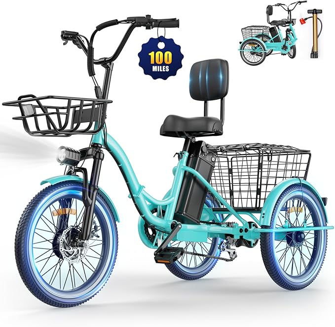 Electric Tricycle for Adults, Peak 1200W Electric Trike, Foldable Electric Bike with 468Wh/720Wh/960Wh Removable Battery, Step-Thru 3 Wheel Electric Bikes for Women Men, 20 Tire