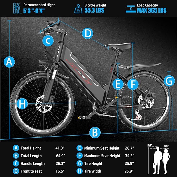 ASKGO Electric Bike for Adults, 1500W Peak Motor, 25Mph, 65Miles, 48V 10AH Removable Battery, 26“ Mountain Ebike with 7-Speed Gear for Beach Snow Commuter