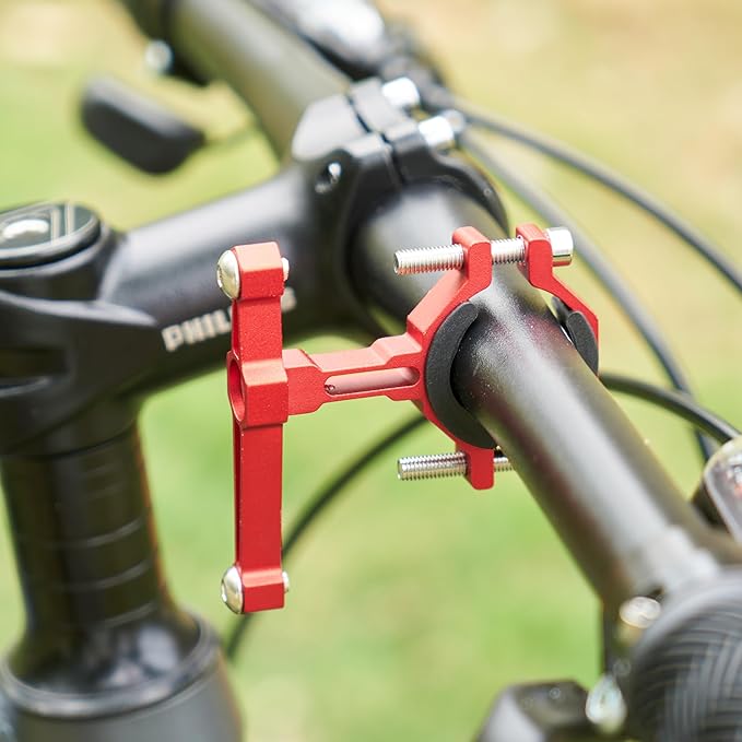 Adjustable Bike Water Bottle Cage Adapter,Anodized Aluminum Alloy Mount for Handlebars Seatposts,Universal Adapter for MTB/Road/E-Bike/Kids Bike, Includes Hex Wrench Anti-Slip Spacers (2, Red)