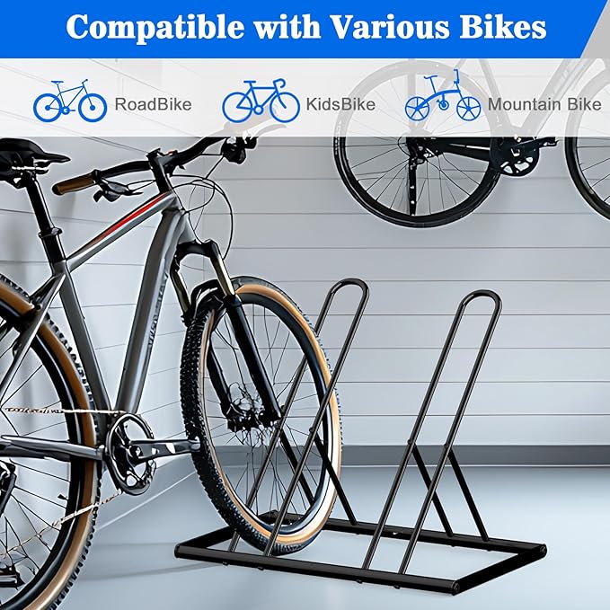 Tuenort 2 Bike Rack, Parking Bike Stand, Outdoor For Mountain Floor Bike Rack, Heavy Duty For Bicycle Garage, Space-Saving Bicycle Holder For Home, Yard, Office, Black
