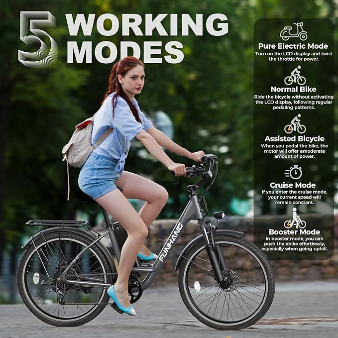 Electric Bike for Adults, 26" City Cruiser Ebike with 1000W Peak Motor, 21.7MPH 50 Miles Commuter Adult Electric Bicycles with 48V Battery, Adjustable Stem, 7-Speed, UL 2849 Certified