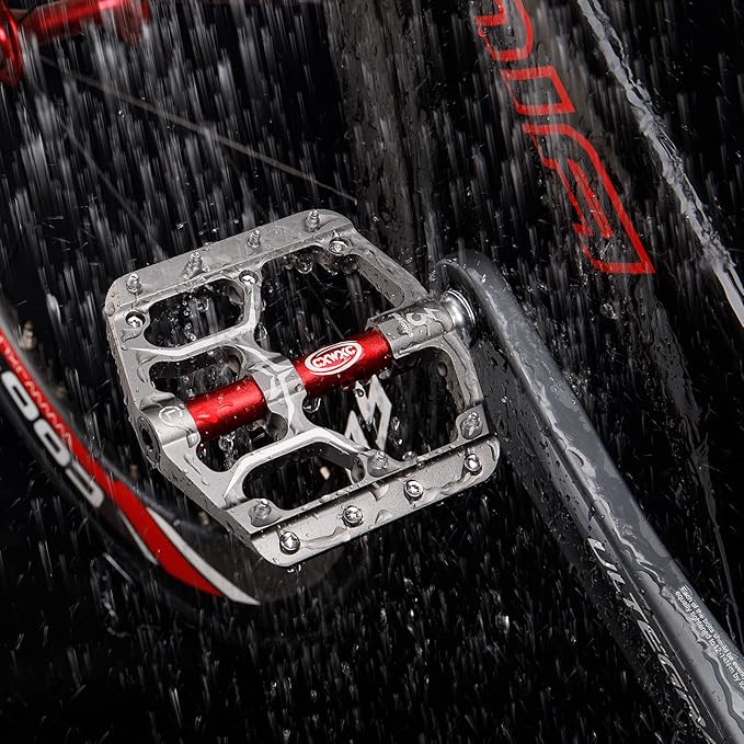 Road/Mountain Bike Pedals - 3 Bearings 9/16” Aluminum Alloy Bicycle Pedals - Mountain Bike Pedal with Removable Anti-Skid Nails