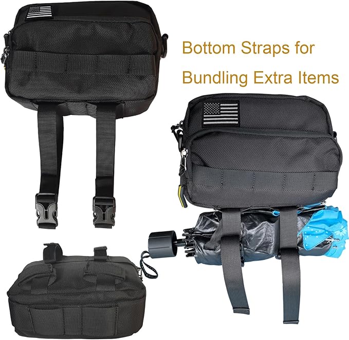 Larswon Motorcycle Handlebar Bag – Water Resistant Front Fork Pouch Storage Compatible with Cruiser, Softail, Dyna, Sportsters, Dirt Bike & Bicycle | Detachable Strap | Customizable Patch Black
