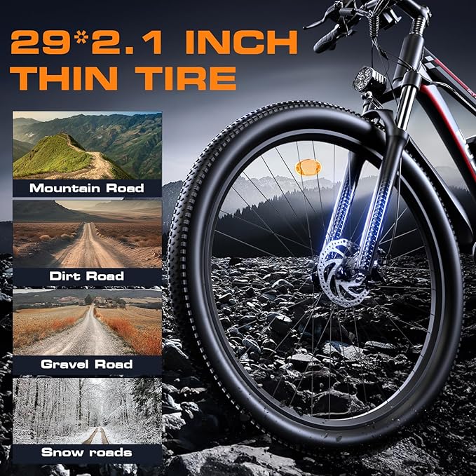 2000W Electric Bike for Men Women 48V 17.5Ah Battery, 29'' Fast Ebike,Max 34 Mph to 80 Miles, Front Suspension Class 3, Snow Off Road Commuter Mountain E-Bike for Adults