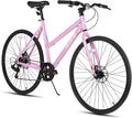 HILAND 700C Road Hybrid Bike, 7 speeds Bikes Urban City Commuter Bicycle with Disc Brake for Men Women Adult Comfortable Bicycle