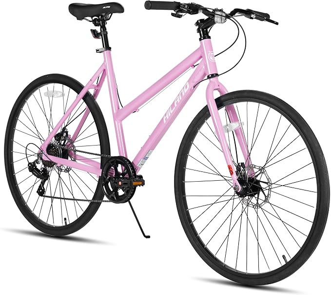 HILAND 700C Road Hybrid Bike, 7 speeds Bikes Urban City Commuter Bicycle with Disc Brake for Men Women Adult Comfortable Bicycle