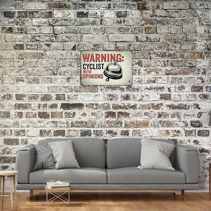Funny Vintage Signs Posters Warning Cyclist With Opinions Right Bell Cycling Vintage Sign Wall Art for Bedroom Man Cave Garage Office Bar Decor 8X12inch
