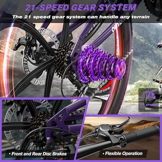 26" Foldable MTB – 21-Speed Full Suspension, High-Carbon Steel Frame, Dual Disc Brakes & Quick-Release Tires – Adults & Teens (Multiple Colors)