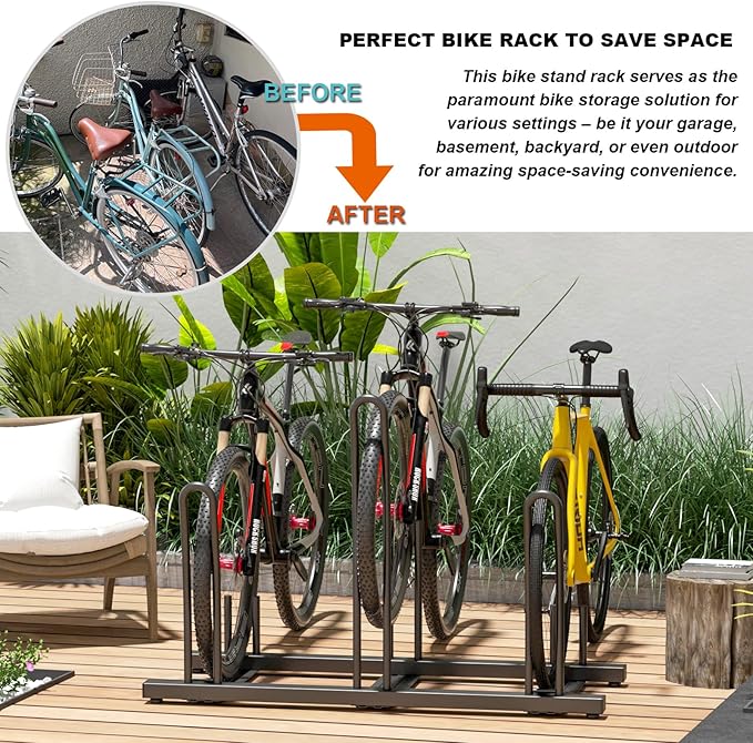 CXWXC 3/5 Bikes Stand Rack - Bike Storage Parking Racks Indoor/Outdoor - Bicycle Stand Garage for Parking Mountain Road Hybrid Bike, Fits Wheels up to 2.4" (on floor for 3 bikes)