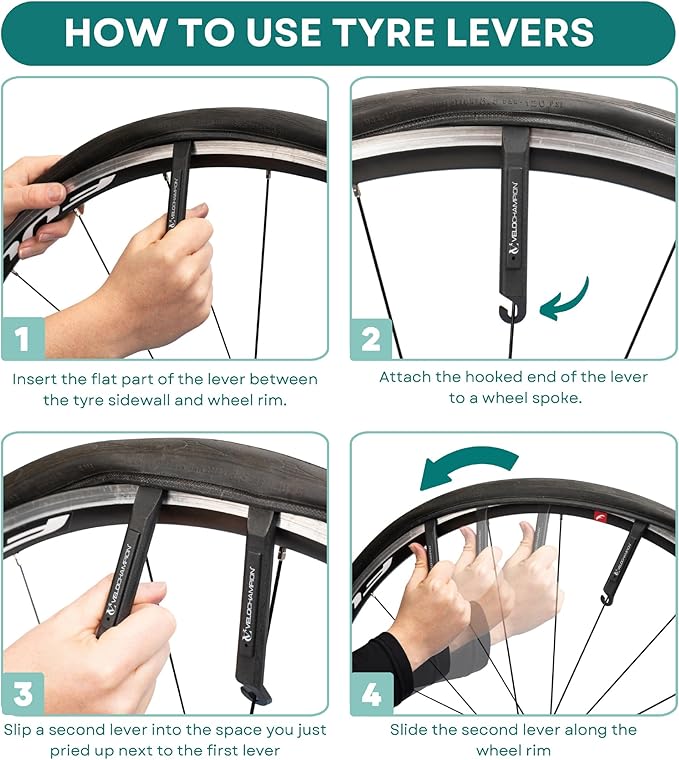 VeloChampion Puncture Repair Kit | Self-Adhesive Bike Tyre Patches for Road, MTB, BMX, Ebike| Travel Size Bicycle Puncture Repair Kit | 6, 10 or 40 Pack + Optional Tyre Levers