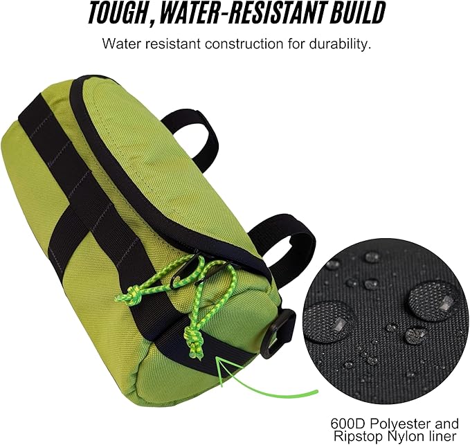 Handlebar Bag (Ski Lime Green) | 2 Liter Capacity | Spacious Bike Bag w/ 2 Extra Long Buckle Straps & 1 Hook-and-Loop Strap | Water Resistant Front Basket | Bike Accessories | Made in USA