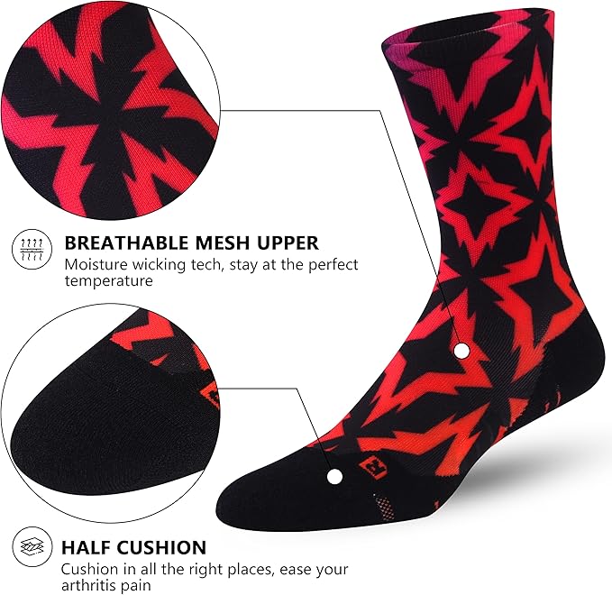 HUSO Unisex Funky Digital Printed Athletic Crew Hiking Cycling Socks 4 Pairs
