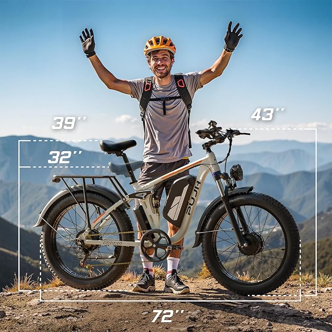 6000W Max Speed 45MPH Dual Motor Electric Bike for Adults,60V 1200Wh Removable Battery with 24" Fat Tire Up to 100 Miles Range with Full Suspension All Terrain Ebike for Men Women PU364