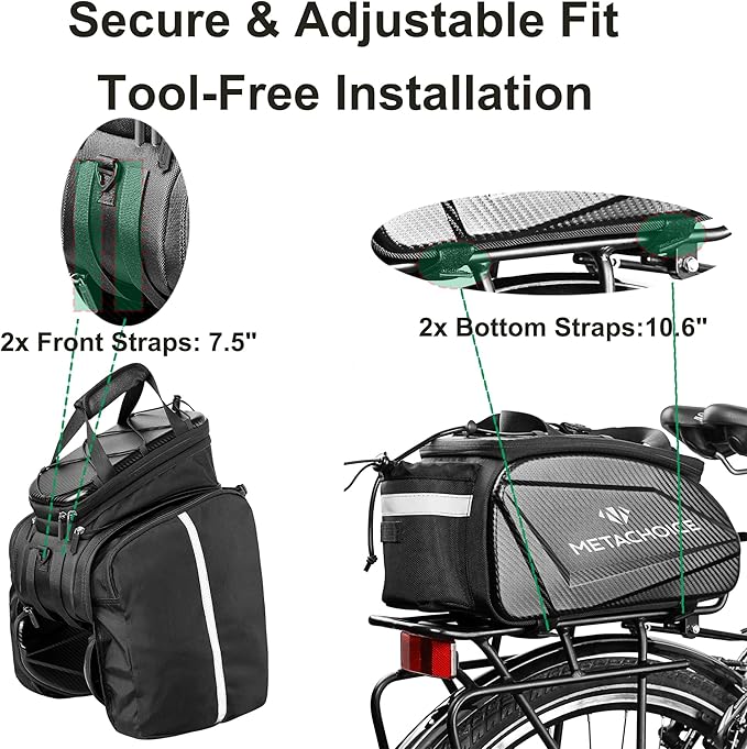Bike Trunk Bag 17L-35L Expandable, Hard Shell Bike Pannier Bag with Fold-out Pockets, Rear Rack Commuter Bag for 14 Inch Laptop & Groceries, Includes Rain Cover