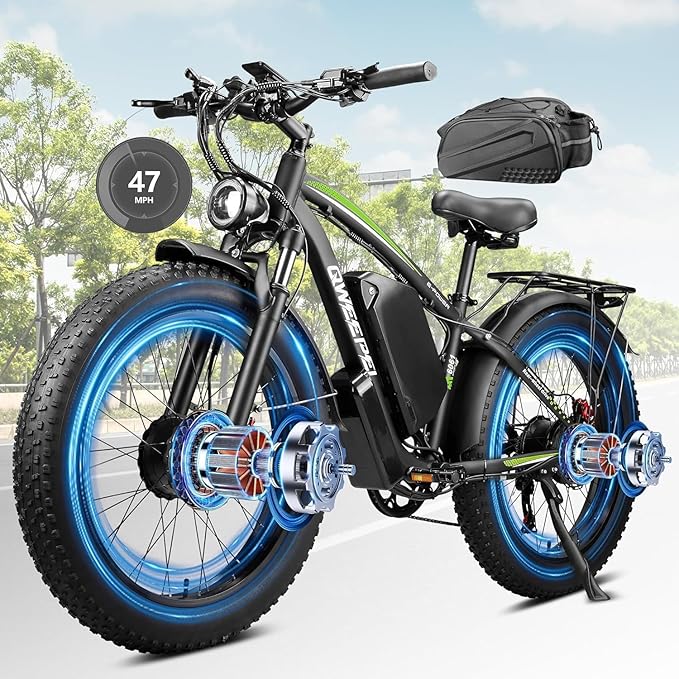 Peak 8000W 58V Max Output Dual Motor Ebike 40-47MPH Electric Bike for Adults 36AH Battery 105 Miles Range 24 Inch Fat Tire Electric Bicycles for Snow Off-Road Commuter Mountain E-Bike