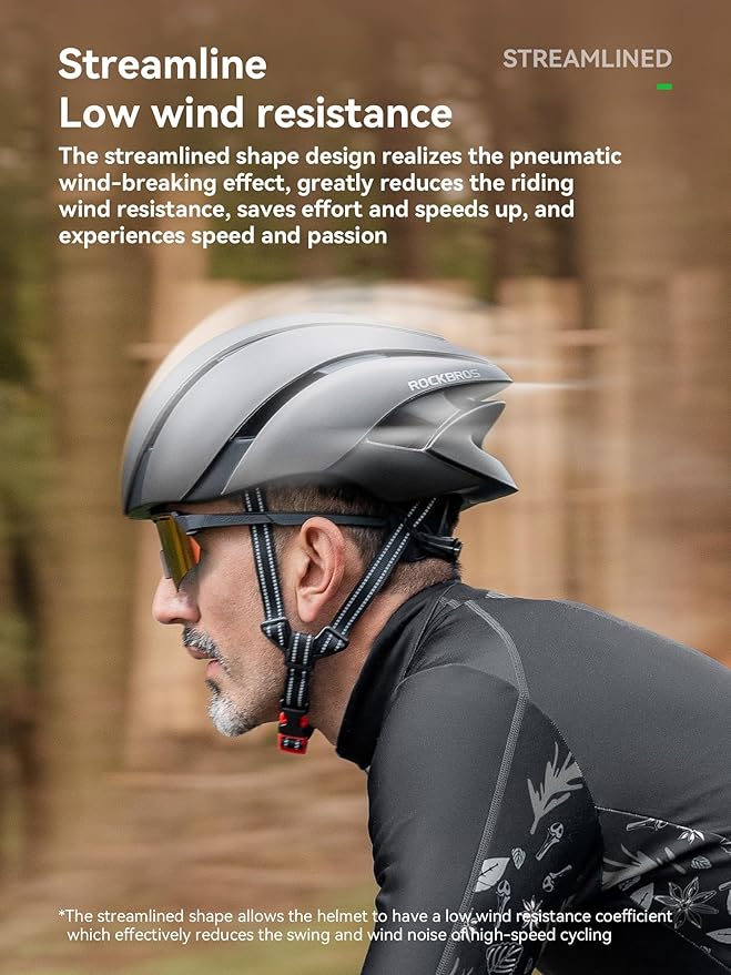 ROCKBROS Adult Bike Helmet Streamlined Aerodynamic, Comfortable Y - Shaped Strap Cycling Helmet for Men Women (58-62 cm) Reflective Adjustable Webbing for Road & Mountain Biking