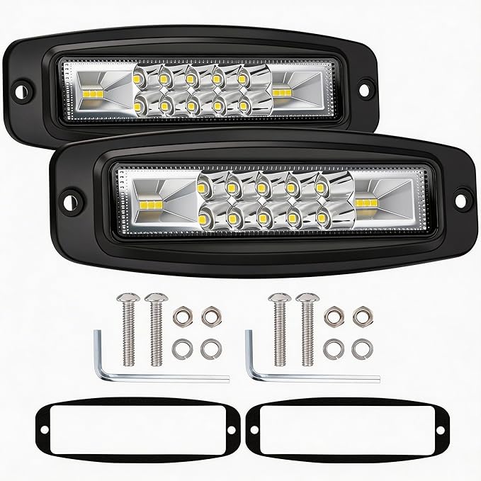 Flush Mount LED Pods, 2PCS 7inch 120W 12,000LM CREE Off Road LED Fog Lights Flood Spot Beam Combo Flush Mount Fog Lights Reverse Grill Mount Lighting for Offroad 4x4 Truck SUV