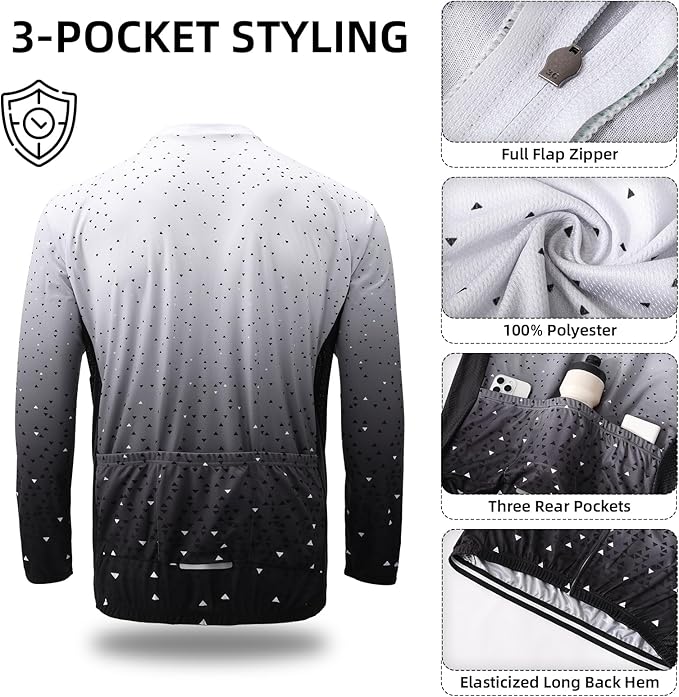 Men's Cycling Bike Jersey Long Sleeve - Moisture Wicking, Breathable, Quick Dry Biking Shirt Full Zipper