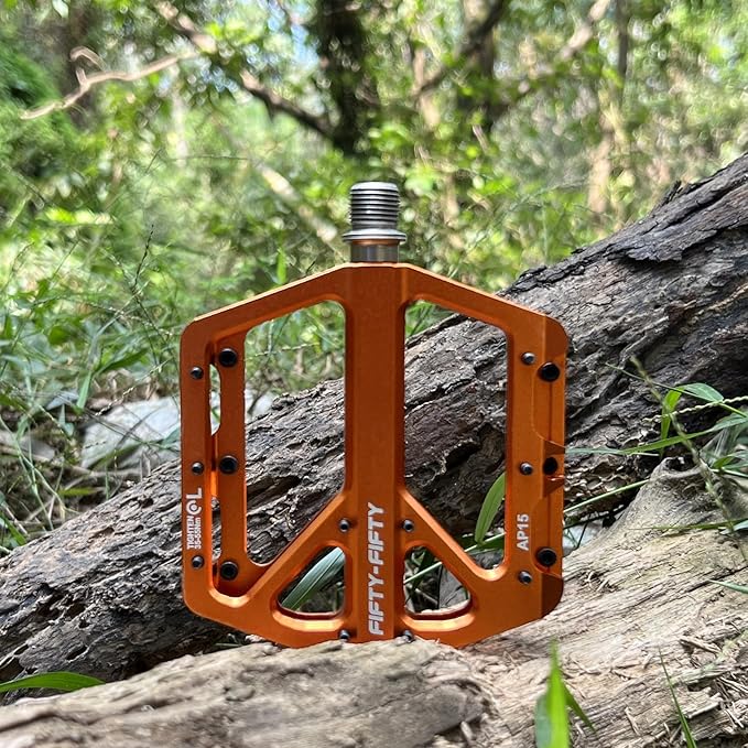 FIFTY-FIFTY Mountain Bike Pedals, Non-Slip and Aluminum Alloy Bicycle Flat Pedals, 9/16" Sealed Bearing, Lightweight and Wide Platform for All Mountain, Enduro, Downhill, E-Bike, MTB