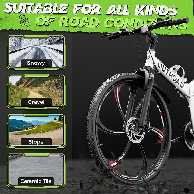 26 Inch Adult Folding Mountain Bike, 21 Speed Foldable Bicycle with Full Suspension, High Carbon Steel Frame, Folding Bikes for Men/Women/Teen, Dual Disc Brake