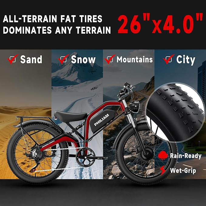 Electric Bike for Adults,5000W/3000W Peak Dual Motor ebike 35MPH E Bikes for Men Women,52V 32/23AH Battery, 80/100 Miles Range Ebike,26”Fat Tire Full Suspension E-Bike