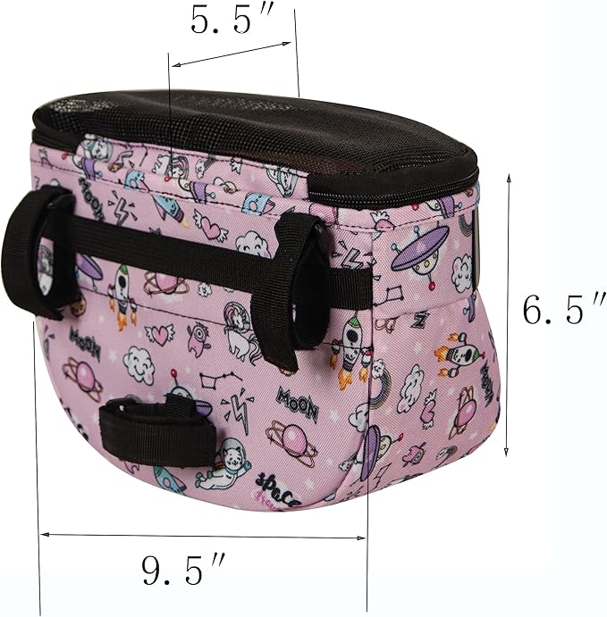 Kids Bike Basket,Durable Front Frame Bicycle & Scooter Basket Bag,Waterproof Fabric Bicycle Handlebar Bag for Boys, Girls, Toddlers with Zipper Mesh Lip (Pink Space)