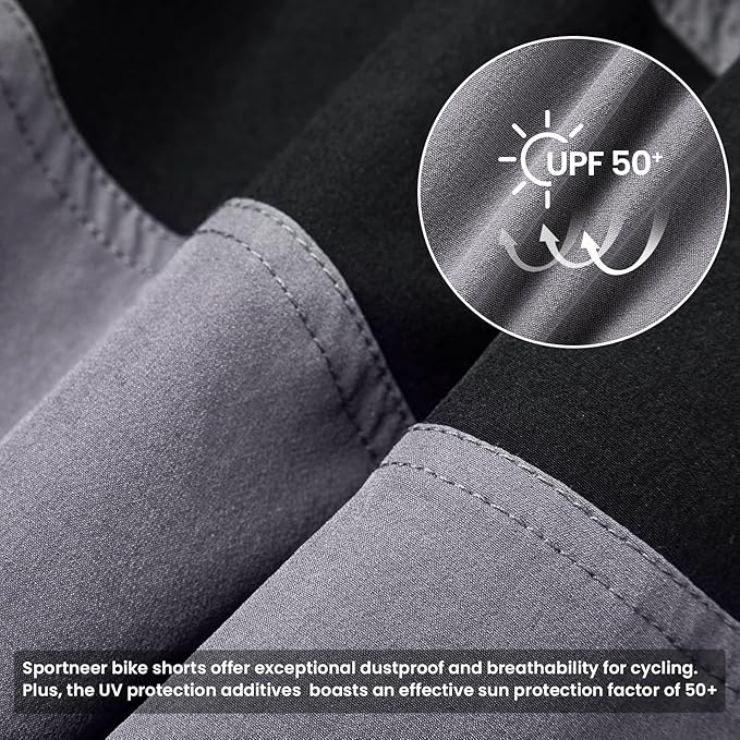 Sportneer Bike Shorts for Men: 3D Padded Lightweight Riding Biking Cycling Mountain Bike Shorts for Men with Zipper Pockets
