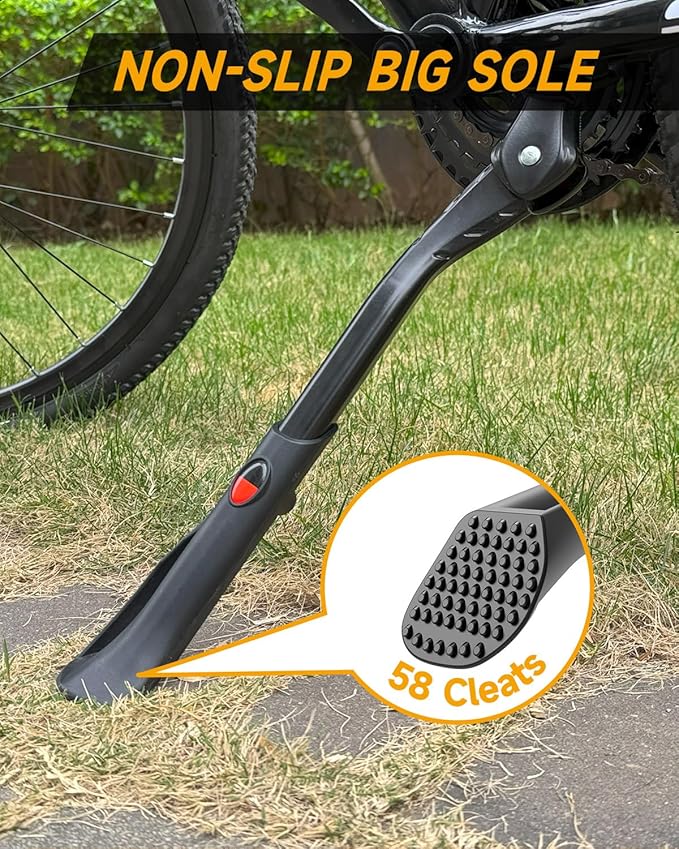 Wakano Bike Kickstand 24-29 inches, Heavy Duty Bike Kickstand for Adult Bike, Max Load: 170 LBS, Extra Large Base with Cleats, Robust Bicycle Stand for Mountain Bikes, City Bikes and Commuter Bikes