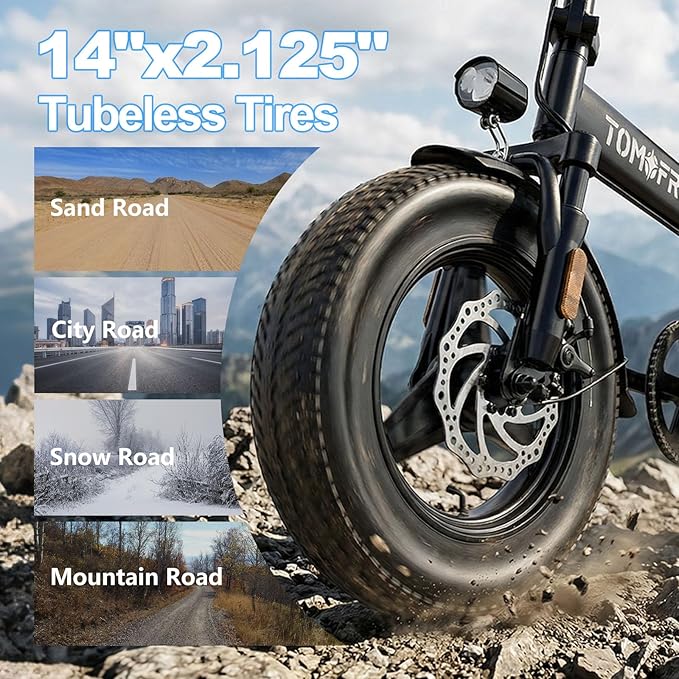 Tomofree 750W Peak Electric Bike for Adult, 20-25MPH/25-35 Miles Electric Bicycle, 14" Folding E Bike, 48V 20Ah Removable Battery, PAS Control, Commuter E-Bike for Adults and Teens