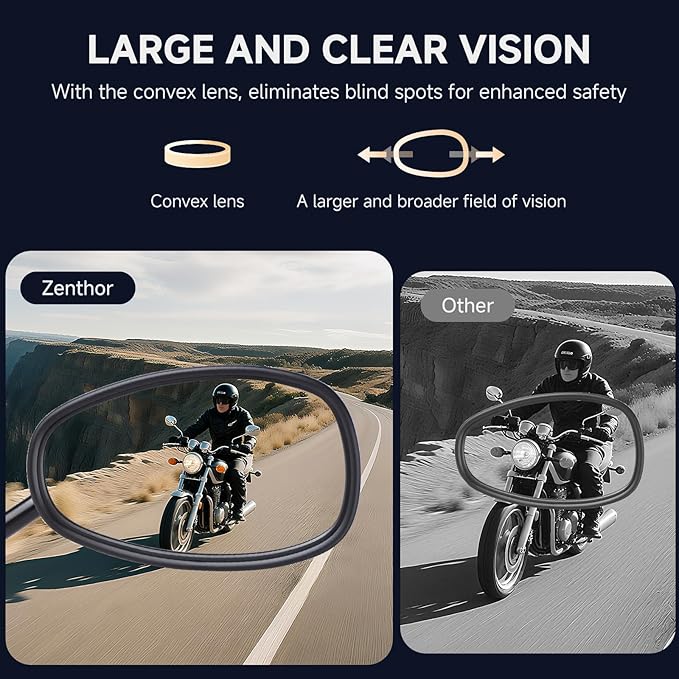 Universal Motorcycle Mirrors - M10 Black Oval Handlebar Rearview Mirrors Compatible with Honda Shadow MSX125 Kawasaki Vulcan Z900 Suzuki SV650 Volusia