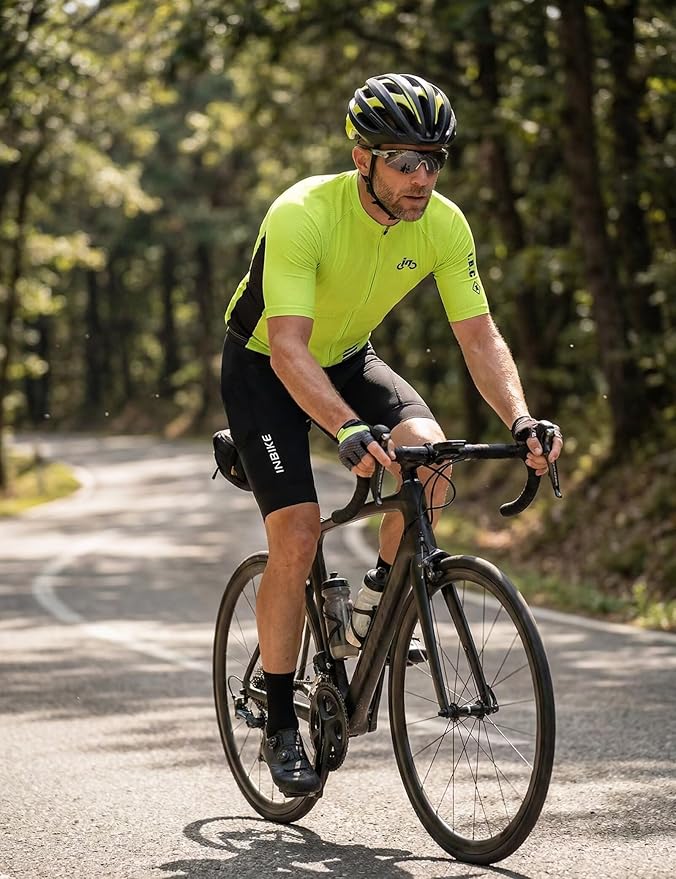 INBIKE Cycling Jersey Mens Set Reflective Breathable Biking Outfit Quick-Dry Bib Bicycle Jersey with 3D Padded Shorts