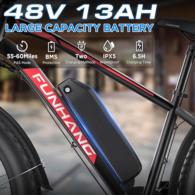 Electric Bike for Adults, 1000W Peak Ebike, 25MPH 60Miles Electric Mountain Bike, 26" Fat Tire Electric Bicycle with 48V 13AH Battery, Front Suspension,7 Speed, Rear Rack, UL 2849 Certified