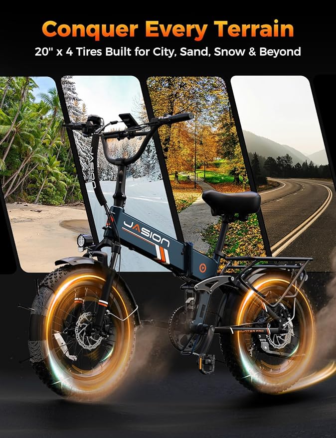 Jasion X-Hunter ST/PRO Foldable Electric Bike for Adults with 20'' Fat Tire,Up to 71-80 Miles Range Ebike,1800W/1400W Peak Motor,30+MPH E Bike,Full Suspension&Dual Hydraulic Disc Brakes Bicycles