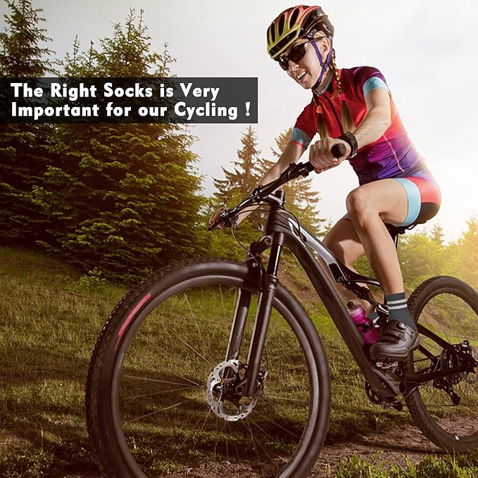 Cycling Biking Socks 2 Pairs, Ergonomic Moisture Wicking Breathable Cushion Quarter Crew Riding Socks, Men & Women