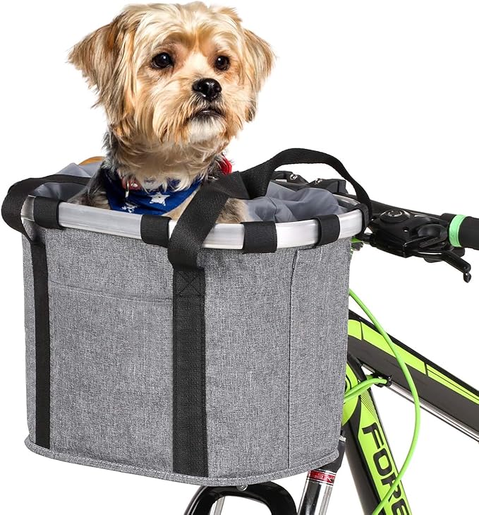 Lixada Bike Basket, Small Pet Cat Dog Carrier Bicycle Handlebar Front Basket Folding Detachable Removable Easy Install Quick Released Picnic Shopping Bag, Max. Bearing: 11lbs