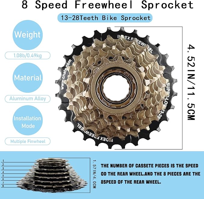 VERKSTAD 7/8 Speed Freewheels 14-32T/14-28T/13-32T/13-28T Bike Freewheel Threaded Type Cycling Replacement Part for Mountain Bike Road Bike
