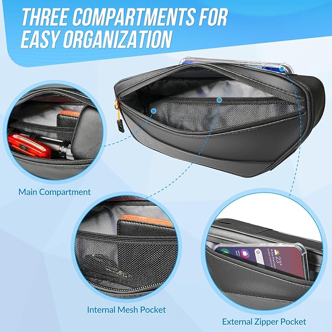 WOTOW Bike Frame Bag - Waterproof Bike Triangle Bag with Side Pocket - Reflective Bicycle Under Tube Storage Pouch for Road Mountain Cycling Travel, 1.8L