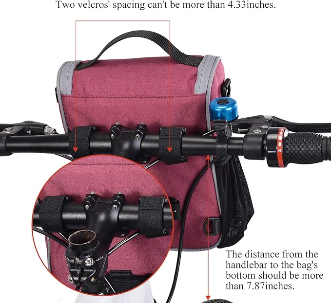CamGo Waterproof Handlebar Bag for Bike - Cycling Front Storage Basket Bags Multipurpose Shoulder Pack Canvas Handbags with Rain Cover (Rose)
