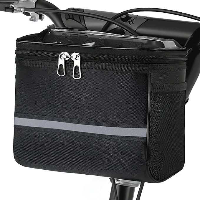 Bike Handlebar Bag – Waterproof Bicycle Handlebar Bag with Reflective Strip, Lightweight Front Storage Pouch for Road & Mountain Bikes, Easy Installation Cycling Organizer