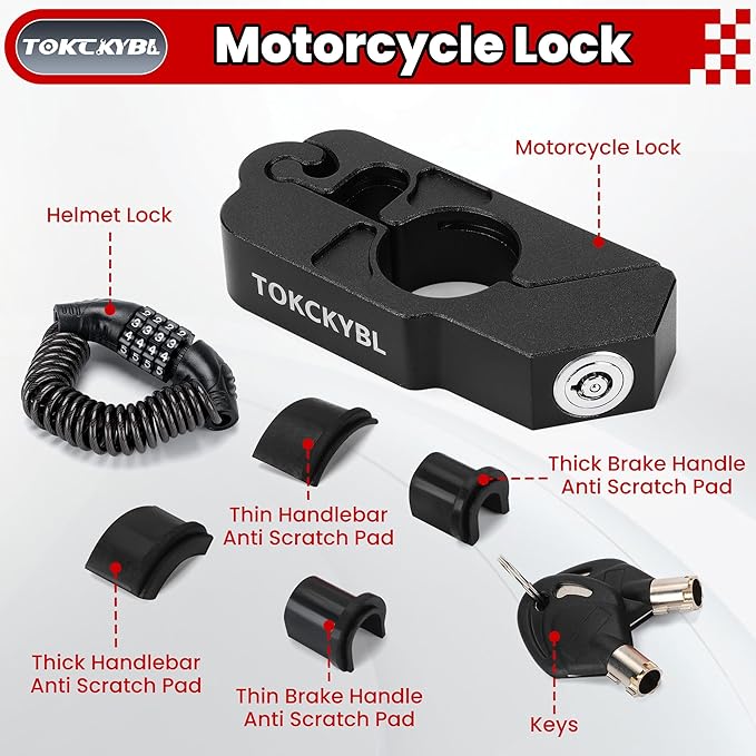 Motorcycle Lock, Heavy Duty Anti Theft Helmet, Brake and Handlebar Lock, Universal for Motorcycles, ATVs, Dirt Bikes, Mopeds，Scooters, Black