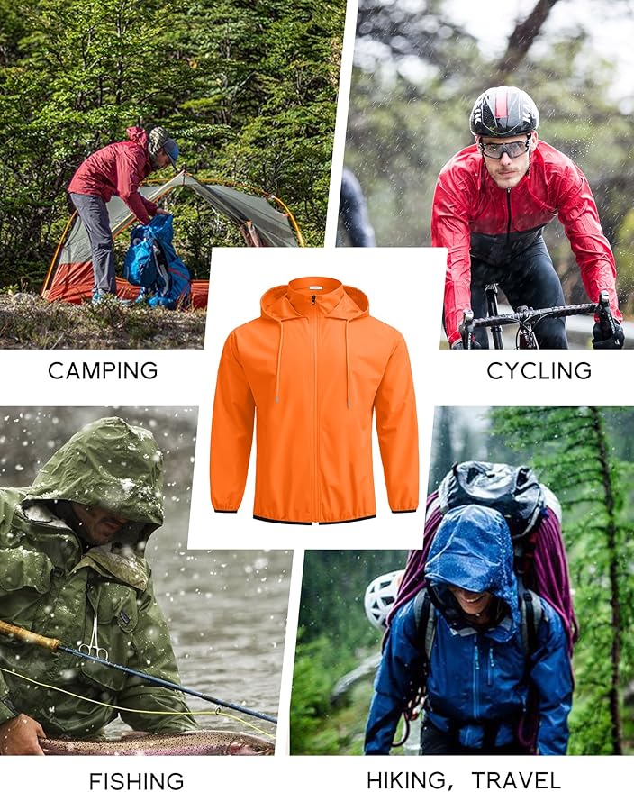 COOFANDY Men's Light Rain Jacket with Hood Packable Waterproof Raincoat Golf Rain Gear Travel Hiking Windbreaker