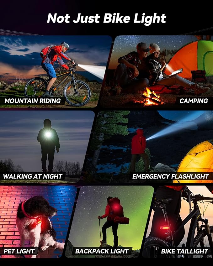 Bike Lights for Night Riding, USB Rechargeable Mountain Bicycle Headlight, Super Bright, Waterproof, 6+4 Light Modes Bike Light Set for Cyclists and Commuters