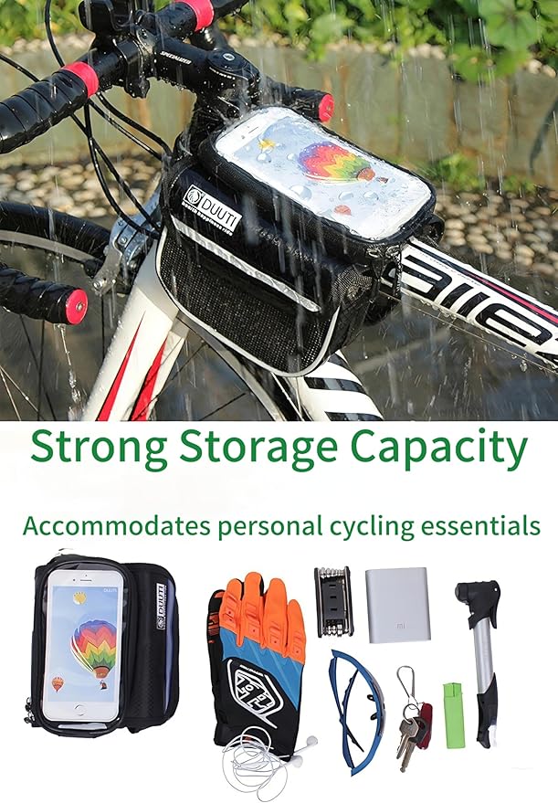 Waterproof Touchscreen Bike Phone Mount - Top Tube Frame Bag for Cycling, 6.8'' Phone Holder & Anti-Shock Storage bag,Bicycle Accessories(Blue)
