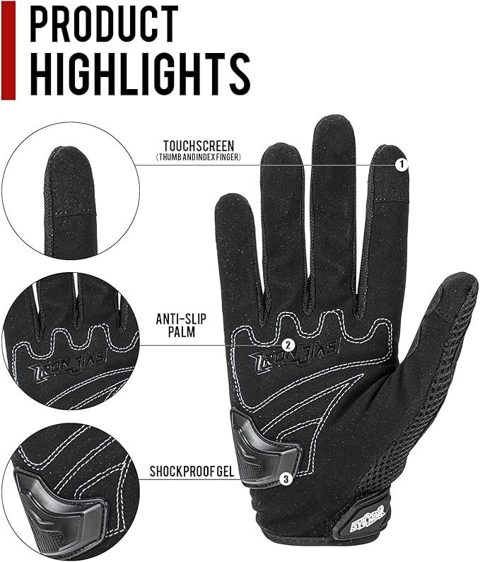 IRON JIA'S Motorcycle Gloves for Men and Women - Motorbike Powersports Racing Gloves with Hard Knuckle Touchscreen for BMX ATV MTB Riding (Black XL)