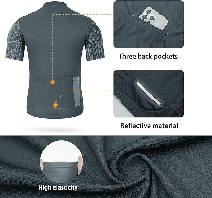 Santic Men's Cycling Jersey Short Sleeve Tops Pro Road Bike Shirt Full Zipper UPF 50+ MTB Jersey with Pockets