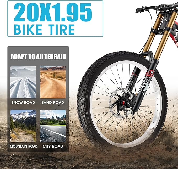 2 Pack 20" x 1.95" Mountain Bike Tire Set, 20 inch Folding Replacement Puncture-Resistant Bicycle Tires with 20 x 1.75-2.125 inch Bike Inner Tubes and Repair Tool Kit for Mountain Bike, Off-Road Bike